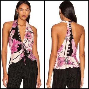 Free People Pink Floral Halter Top